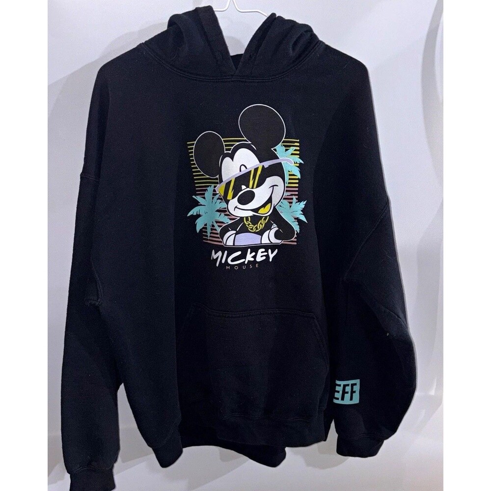 Neff Disney Mickey Mouse Men's XL Black Pullover Fleece Hoodie Graphic Pocket